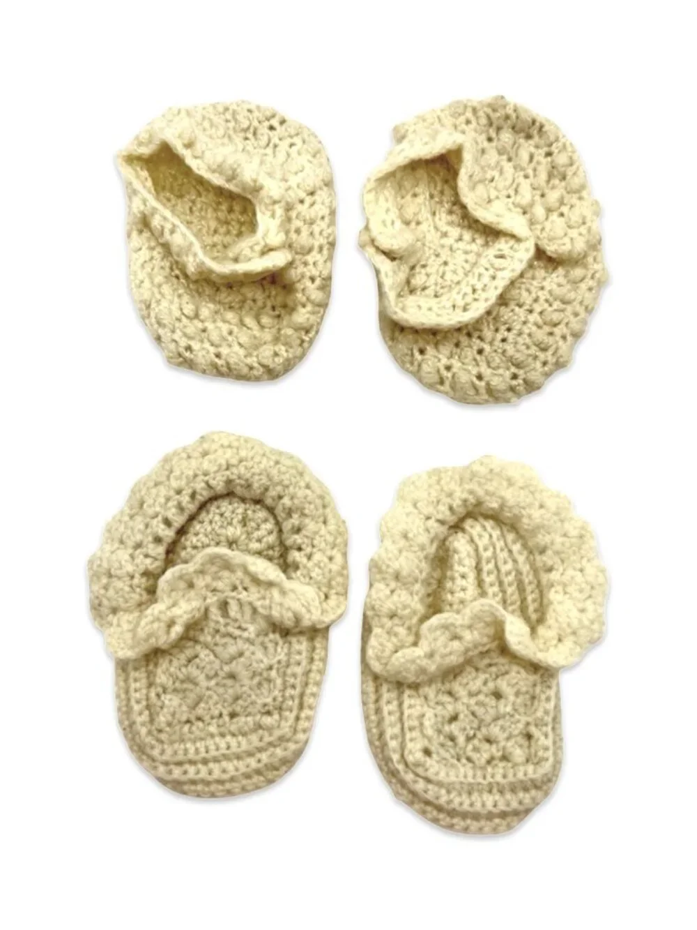Ivory Crochet Baby Booties Vintage 2 Pair Lot OS